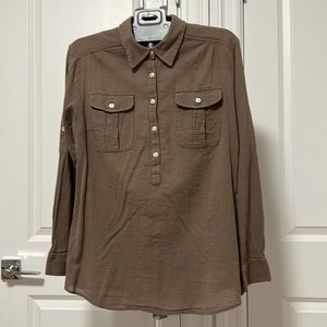 New York & Company Tan Gauze Button Up Shirt